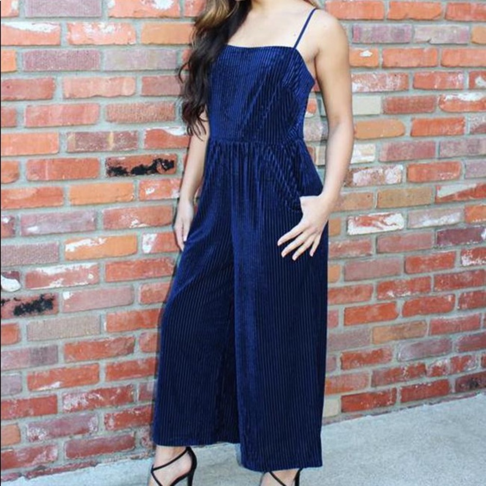 Lush Blue Velvet Jumpsuit